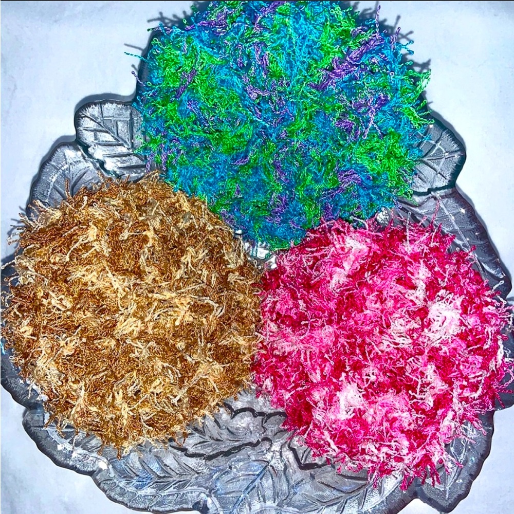 HAND CRAFTED 3 Colorful Crocheted Polyester Kitchen Dish or Bath Scrubbing Pads - Picture 3 of 7